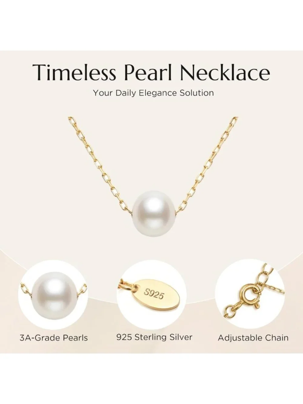 Dainty Freshwater Pearl Necklace, 18K Gold Plated Pendant Jewelry Gift for Women